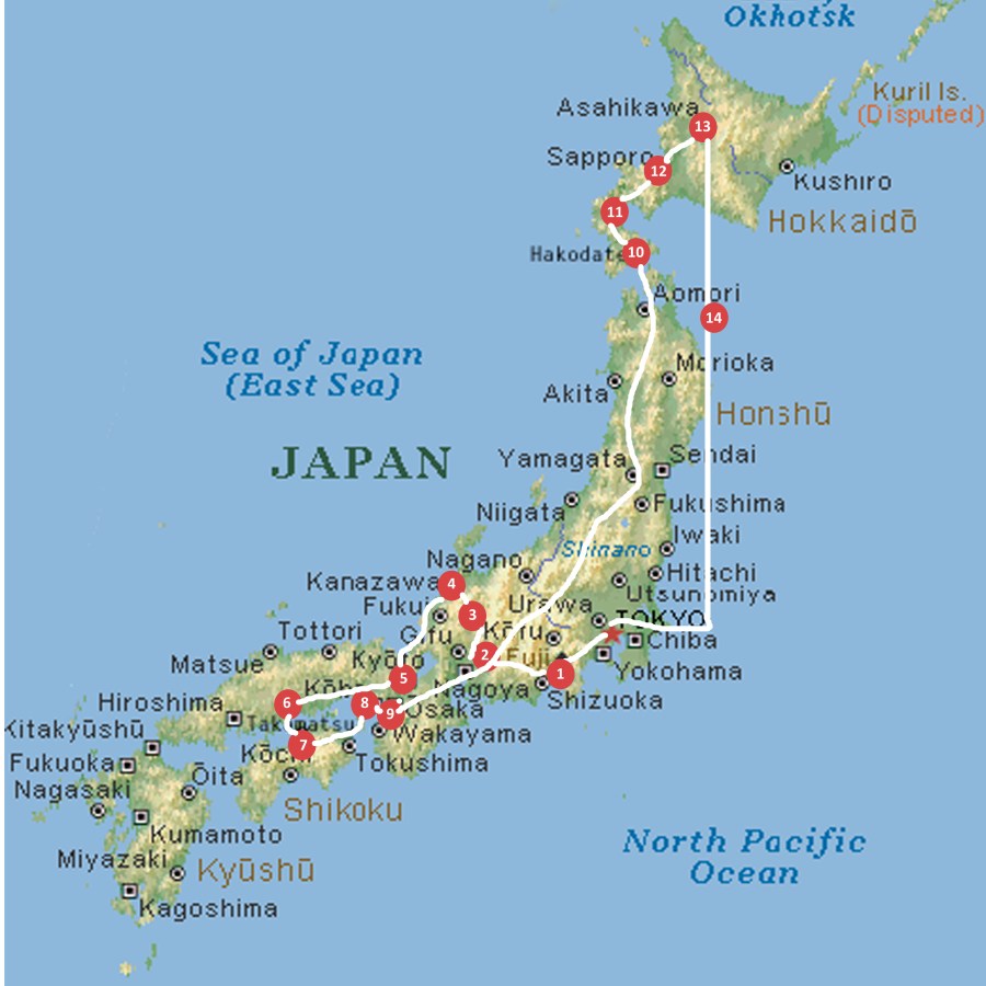 Japan map travel stage numbers and routes copy