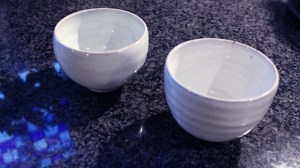 Bowls on granite with blue